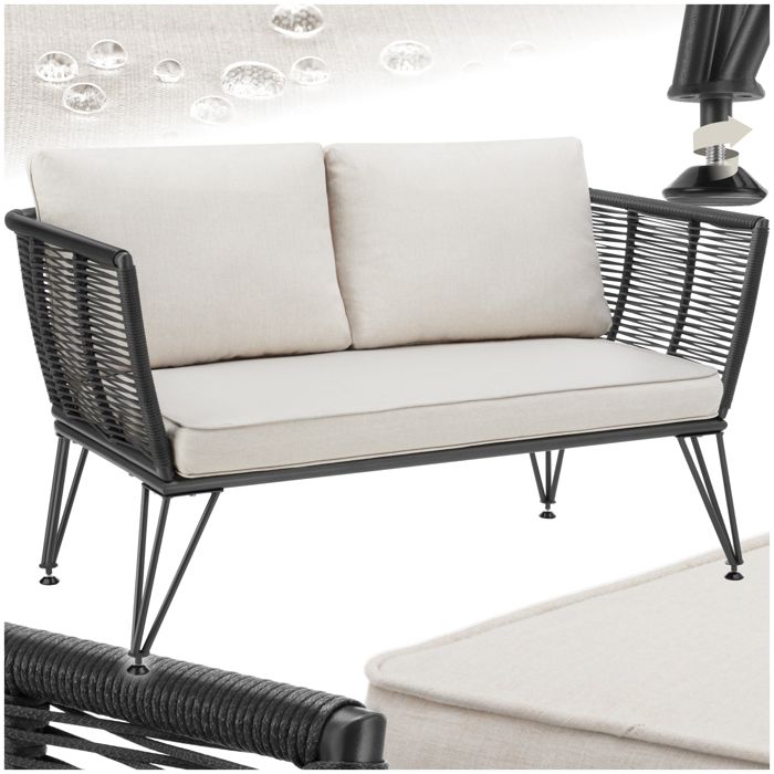 Salon de jardin - TECTAKE - Canapé détente de jardin SUNDO en résine tressée avec housses polyester amovibles et coussins - Gris