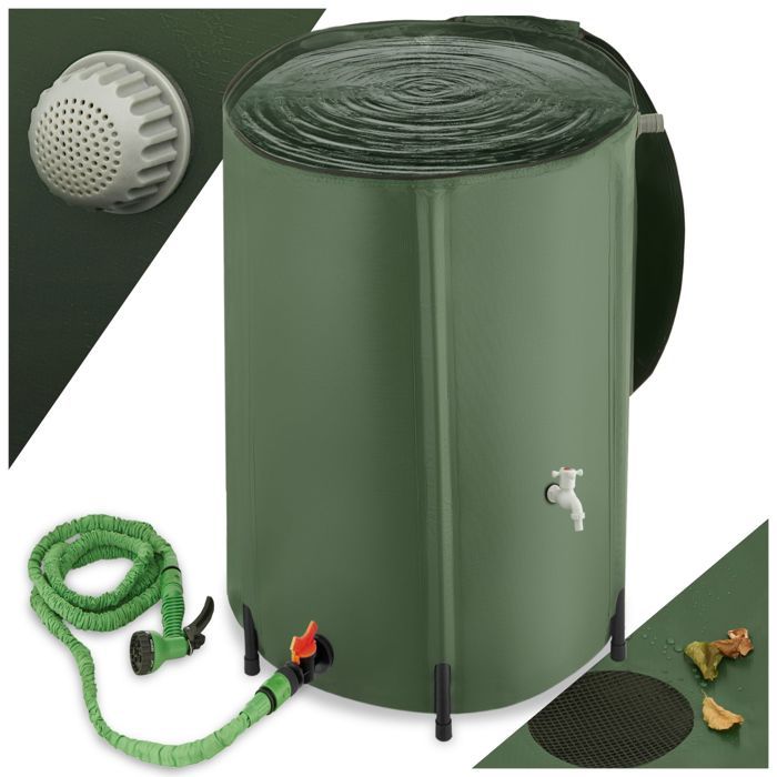 Récupérateur deau - TECTAKE - Tonneau récupérateur deau de pluie en polychlorure de vinyle avec une capacité de 380 L - Vert
