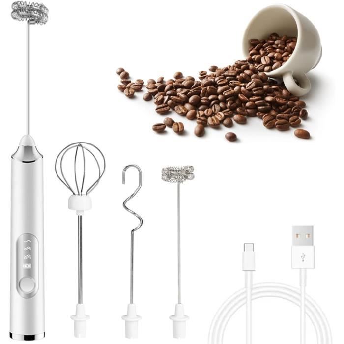 Mousseur à Lait Portable Rechargeable 5 Vitesses - 3 Têtes Inox, Mini Fouet Électrique Café, Latte, Cappuccino, Œufs Et Chocolat Chaud
