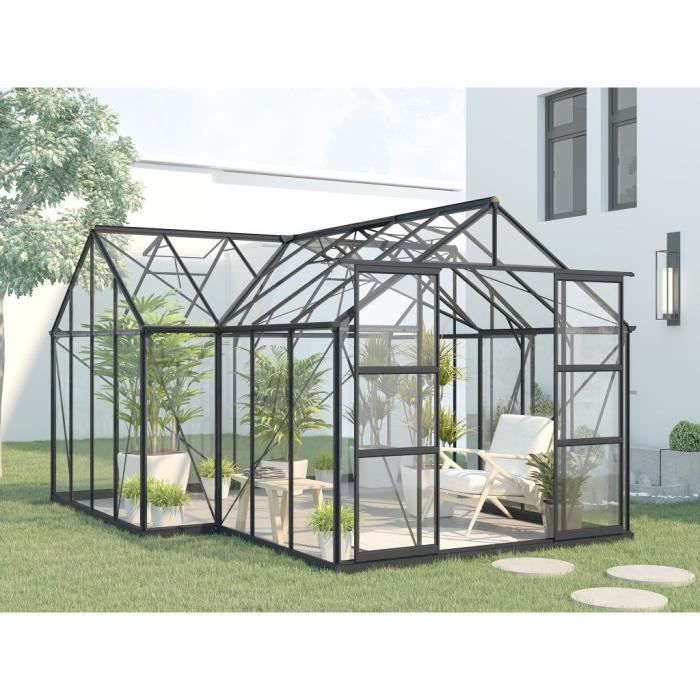 Serre de jardin orangerie en verre trempé 15,5 m² - Anthracite - NARCISSE