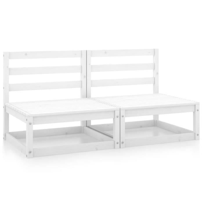 SKM Canapé Central de Jardin Blanc Bois de pin Massif 