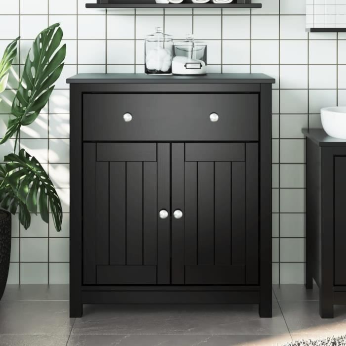 "promo"meuble de salle de bain lmt - armoire de salle de bain berg noir 69,5x34x80 cm pin massif 16,9kg