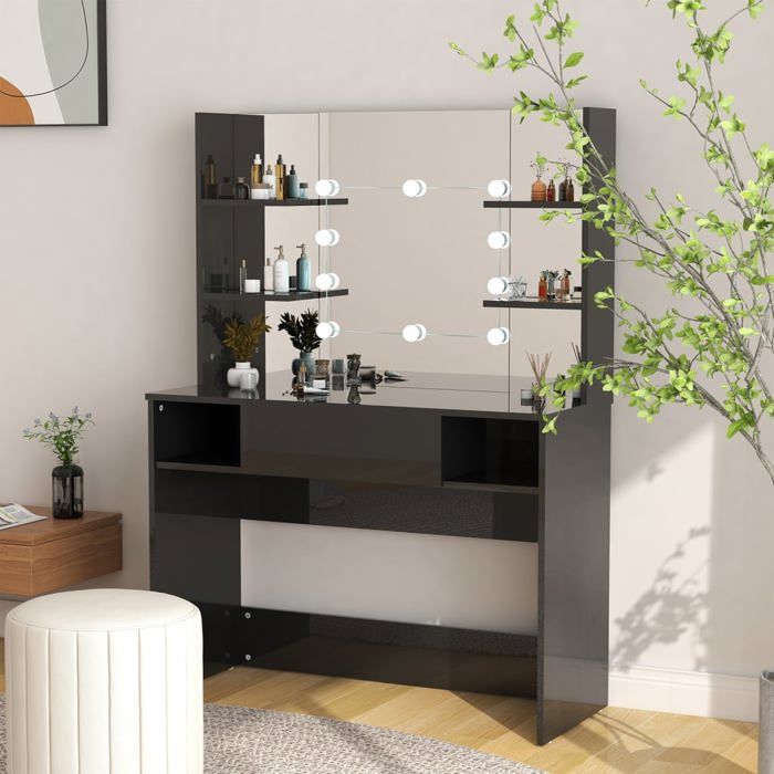vidaXL Table de Maquillage avec Eclairage LED Coiffeuse Table Cosmétique Meuble de Chambre à Coucher Intérieur 100x40x135 cm 331541