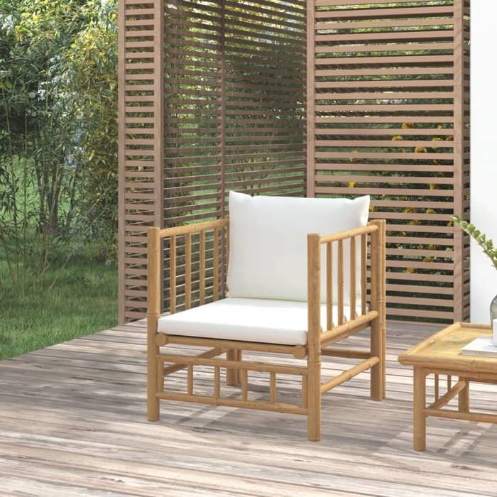 vidaXL Canapé de jardin avec coussins blanc crème bambou 362303