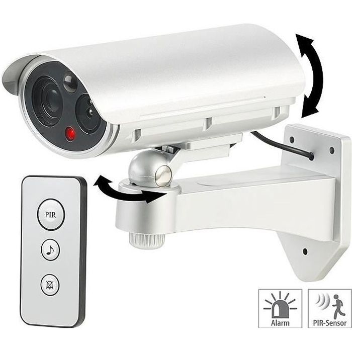 Caméra de surveillance factice avec détecteur de mouvement et fonction alarme