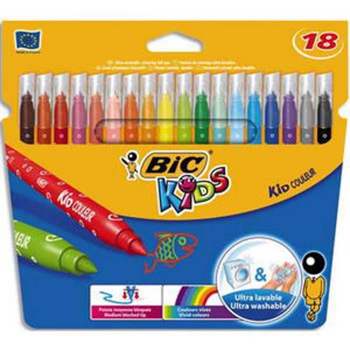 Lot De 2 Pochettes 18 Feutres De Coloriage Kid Couleur Pointe Moyenne Coloris Assortis Cdiscount Beaux Arts Et Loisirs Creatifs