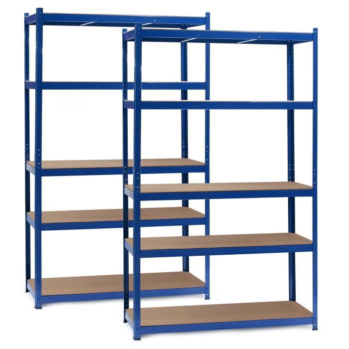 wiltec étagère charges lourdes, jeu de 2, bleue, 120x60x200cm 200kg/niveau, emboîtable, 5 niveaux