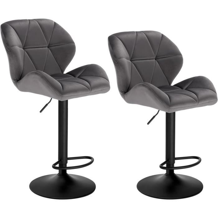 WOLTU Lot de 2 Tabouret de bar Siège en velours Pied en métal Hauteur réglable Gris foncé