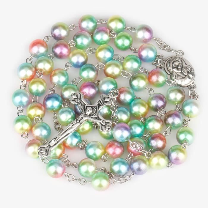 FaithHeart Collier Chapelet Catholique Vierge Marie – Croix Chrétienne Acier Inoxydable – Bijou Communion Baptême Protection Spirituelle