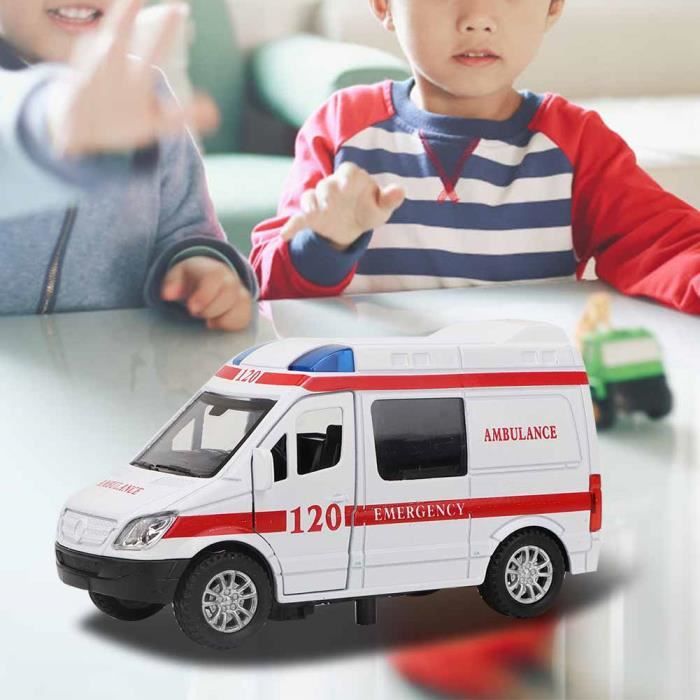 Zerodis 1:36 Échelle Miniature Ambulance Modèle Jouet Pull Back Voiture de Sauvetage à Lhôpital Ambulance Jouet Modèle De Véhicule durgence avec Son et Lumière pour Maison De Poupée Enfants Cadeau 