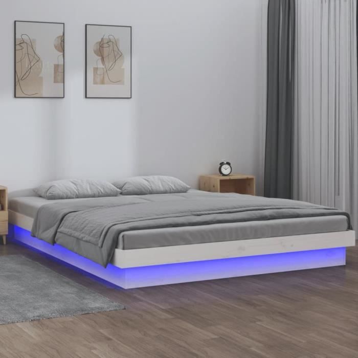 Cadre de lit à LED blanc ZERONE 200x200 cm bois massif