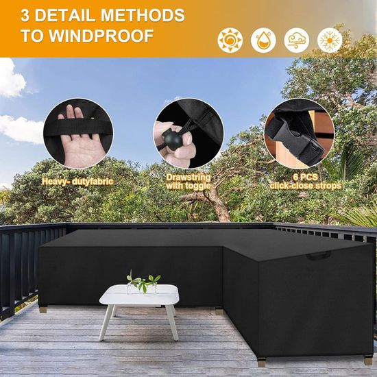 Housse Canapé Jardin Turtle Life V-Shape - Imperméable, UV, 178x86x86cm, Noir