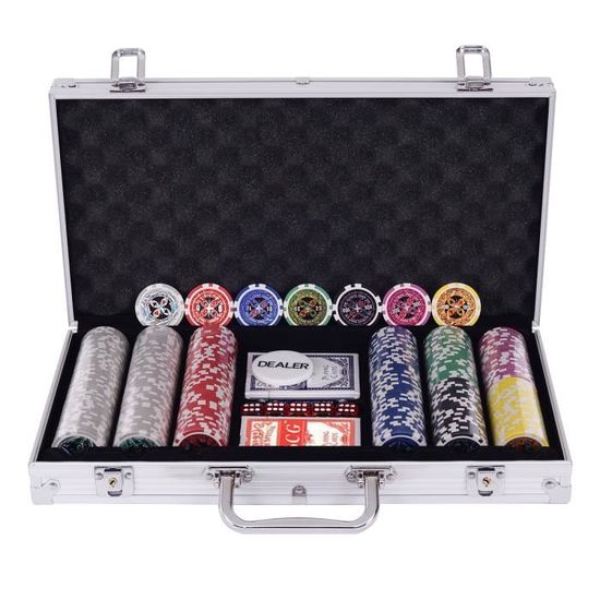 Global Gizmos – Coffret Poker 300 Pièces, Jetons 11,5 G, Dés, Cartes, étui Alu, Style Casino