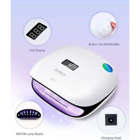Résine Lampe UV, SUNLU 405nm Lampe UV LED, Lampe LED Séchage Machine avec  Minuterie, 360° Plaque Tournante et Acrylique Réflecteur, Grande Taille
