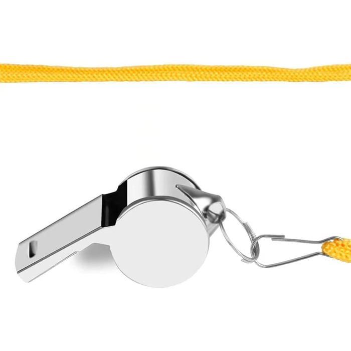 Sifflet de sport en acier inoxydable avec cordon | Sifflet d'entraînement de football | Utilisation pour le basket-ball, le volley-ball, l'entraînement, les arbitres, les officiels | Son fort durable Sifflet de sport en acier inoxydable avec cordon | Sifflet d'entraînement de football | Utilisation pour le basket-ball, le volley-ball, l'entraînement, les arbitres, les officiels | Son fort durable