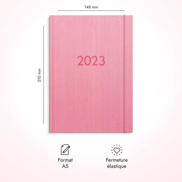 Burde Agenda 2023 Rose, 2022-12-12 á 2024-01-07, 21x15cm A5 Format, En  français
