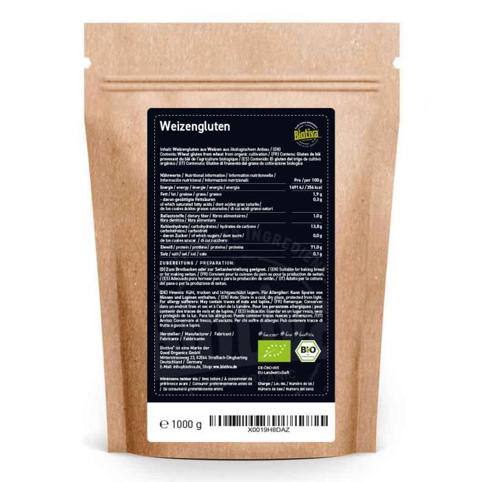 Gluten de blé bio 1kg - Poudre de gluten de blé - Protéiné - Pour la  fabrication de pains et de pâtisseries - Cdiscount Santé - Mieux vivre