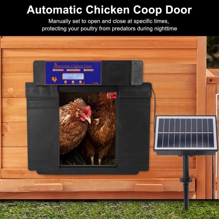 Porte Poulailler Automatique XL - Panneau Solaire - Ecran LCD Telecommande Capteur Lumiere Minuterie Securite Anti Pincement Large Ouverture 287 X 221 Cm Protection 5 Ans 90226841