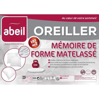 ABEIL Oreiller à mémoire de forme matelassé 60 x 60 cm blanc - Achat & prix