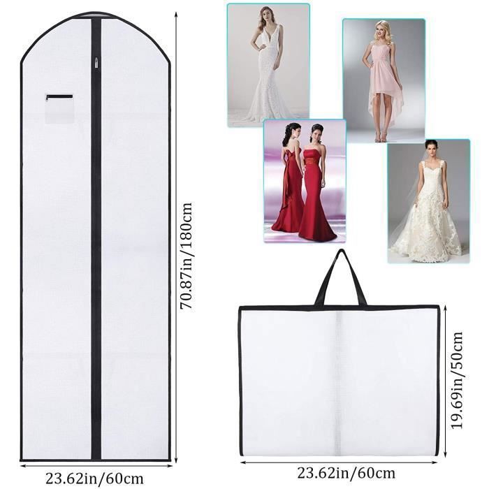 Housse De Protection Pour Robes Longues 180 Cm - PVC Respirant, Zippée, Anti-poussière - Idéale Robes De Mariée, Soirée, Costumes