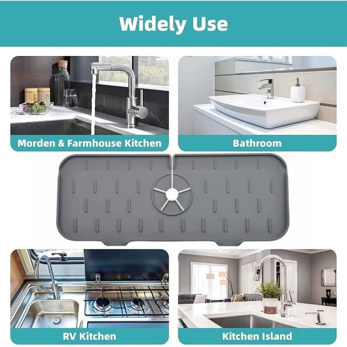 DXIA 2 Pièce Tapis Pour Robinet, Tapis Robinet En Silicone Et Tapis Absorbant Le Robinet, Tapis Pour Mat Antidérapant Égouttoir À Vaisselle, Pour Usage Domestique, Bar, Salle De Bain, Cuisine