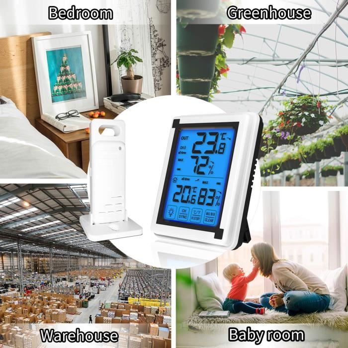 Thermomètre et hygromètre d'intérieur extérieur, Moniteur d'humidité de  thermomètre numérique sans fil, ℃/℉ Commutat, Station météo - Cdiscount