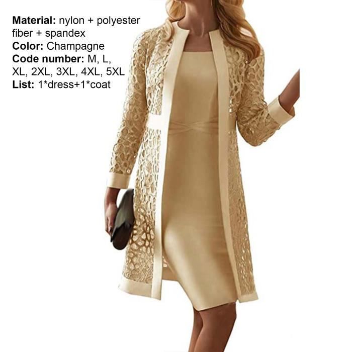 Ensemble de robe de manteau a manches longues en dentelle elegante Champagne Femme Adulte