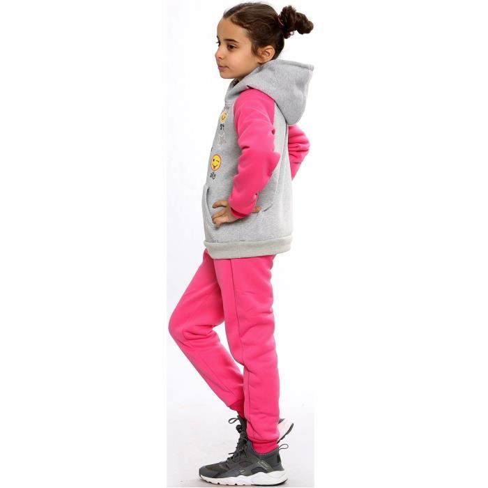 Survêtement Fille 2 Pièces - Sweat à Capuche + Pantalon Jogging - Taille 5-15 Ans - Style Sporty