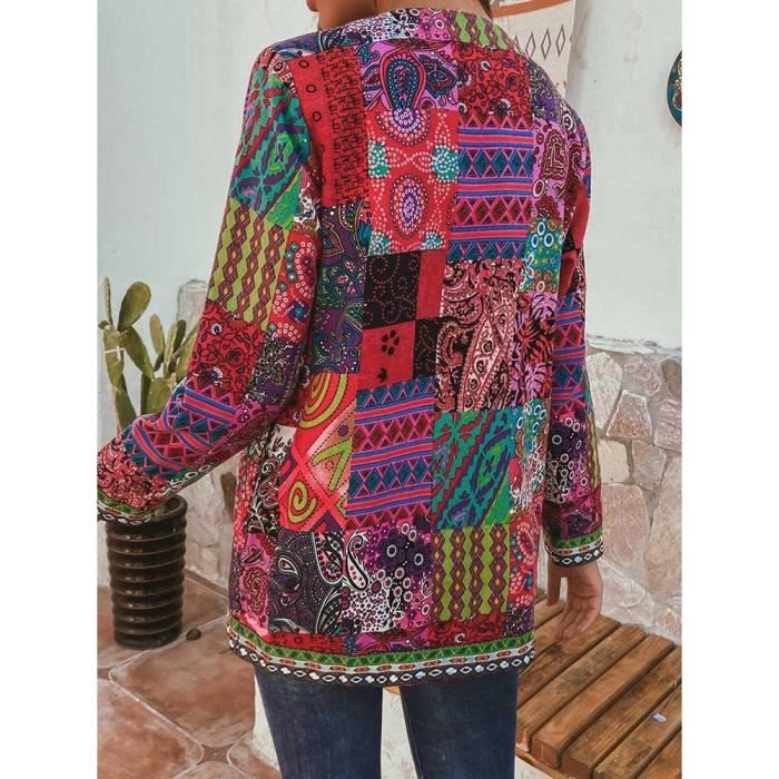 MINETOM Manteau Vintage Femme Style Ethnique Imprim Floral Chic