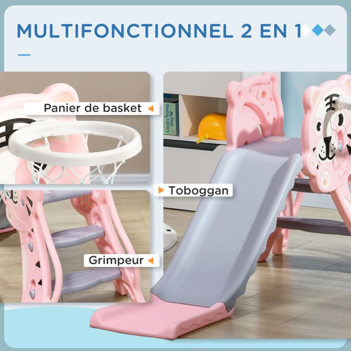 AIYAPLAY - Toboggan enfant 18-36 mois - panier basket, ballon, pompe inclus - HDPE jaune gris