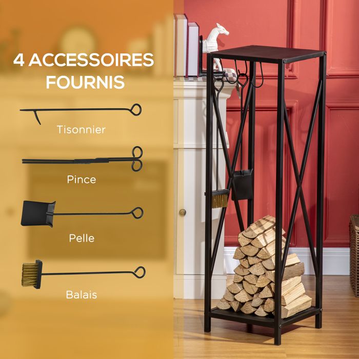 Serviteur de cheminée - porte bûches - range bûches multi accessoires dim. 45L x 40l x 78H cm Serviteur de cheminée - porte bûches - range bûches multi accessoires dim. 45L x 40l x 78H cm