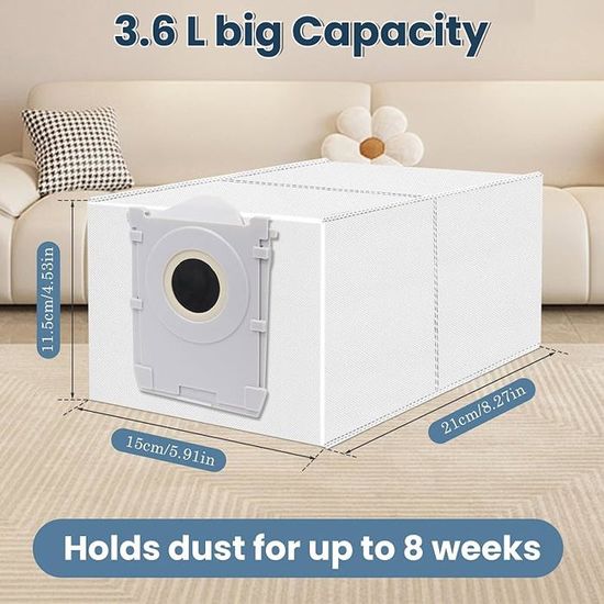 Lot De 12 Sacs à Poussière Pour Ecovacs Deebot T50/X8 - Compatible Station Auto-vidange, 3 L, Tissu Non Tissé