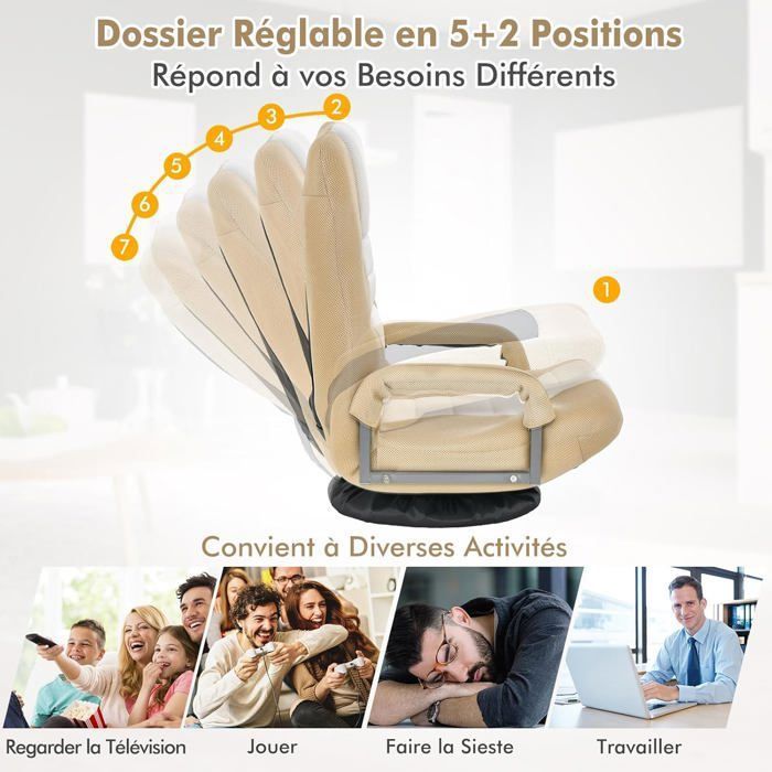 RELAX4LIFE Chaise de Sol Pliable Réglable en 5 Positions, Fauteuil à