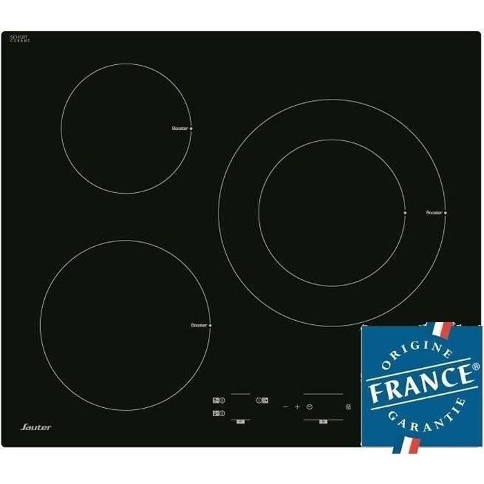 Table de cuisson induction - SAUTER - 3 zones - 7200W - L60 x P52cm - Revêtement verre - Noir - SPI4
