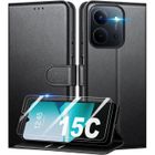 Coque Xiaomi Redmi 15C - NEW&TECK - Noir - Fermeture Magnétique - 2 Verres de Protection - Cuir