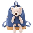 TEHIYOL Sac à Dos Scolaire Cartable avec Ourson Peluche Détachable pour Enfant, Sac d'École pour Petit Garçon Fille 2-6 Ans - Bleu