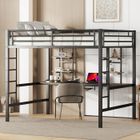 JAERLIUB Lit mezzanine 140 x 200 cm pour enfant adulte avec bureau et deux étagères de rangement,Cadre de lit en métal,noir