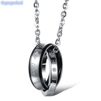 ORGANGONFAND Bijoux Collier Hommes - Pendentif double anneau romantique en acier inoxydable -50MM