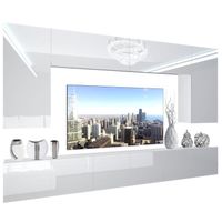 BELINI - Unité Murale TV NEX 2-0-W-W-0-0-PP I Ensemble Muebles de Salon Complet LED I blanc très brillant