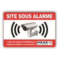 Panneau Alarme Video Surveillance, caméra - Système relié à Police - PVC 300x200 mm + 4 trous - Résistant UV - Garantie 5 ans - PRBR