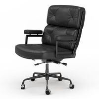 Chaise de Bureau en Cuir Confortable Design SièGe Ergonomique Moderne Fauteuil de Bureau - Accoudoirs Et Roulettes Alu Poli Noir