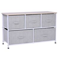Commode meuble de rangement dim. 100L x 30l x 54H cm 5 tiroirs non-tissés gris structure acier blanc plateau MDF bois clair