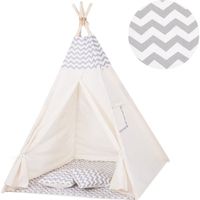 Tente Tipi pour enfant en coton SPRINGOS - 160x120x100 cm - zigzag / gris