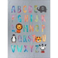 the carpet Happy Life - Tapis de jeu pour la chambre d'enfant avec alphabet et animaux mignons, gris, 140 x200 cm