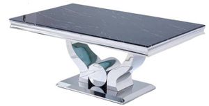 TABLE BASSE Table Basse TROFY verre effet Marbre Noir 120x70x4