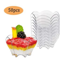 Assortiment de verres 50 Pièces Mini Coupes à Dessert, 75ml Gobelets à Dessert Forme de Fleur en Plastique Coupe Apéritif Parfait Clair Bol
