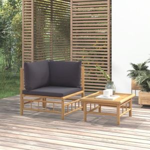 Salon bas de jardin Atyhao Salon de jardin 2 pcs avec coussins gris foncé bambou A362307 98666