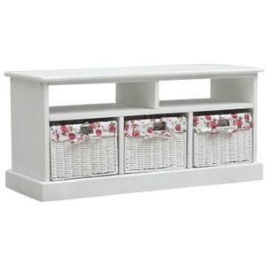 Banc D Entree Avec 3 Paniers Blanc Bois Achat Vente Banc Cdiscount