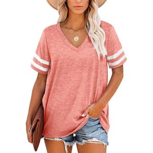 T-SHIRT T shirt femme,tee shirt à manches courtes,t-shirts col en V, rayé hauts d'été décontracté t-shirt pour femmes-ROSE,Rose