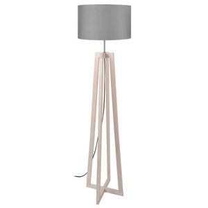 LAMPADAIRE LOT-Lampadaire colonne bois  naturel,aluminium Abat-jour: cylindre tissu gris d'ivoire 1 ampoule E27 inspiration nordique